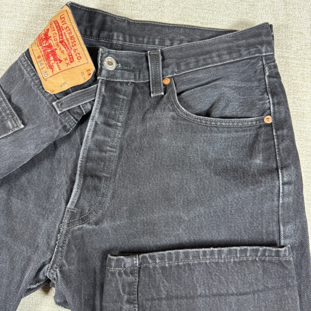 Levi's 501 Jeans Mens 34/30 Black Straight Fit Button Fly Denim